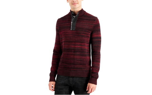 Inc International Concepts Mens Atrack Half-Zip Sweater (Wine, Small)