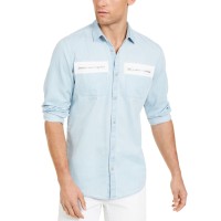 INC International Concepts Men’s Avery Zip-Pocket Shirt (Blue,XS)