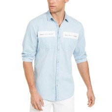 INC International Concepts Men’s Avery Zip-Pocket Shirt (Blue,XS)