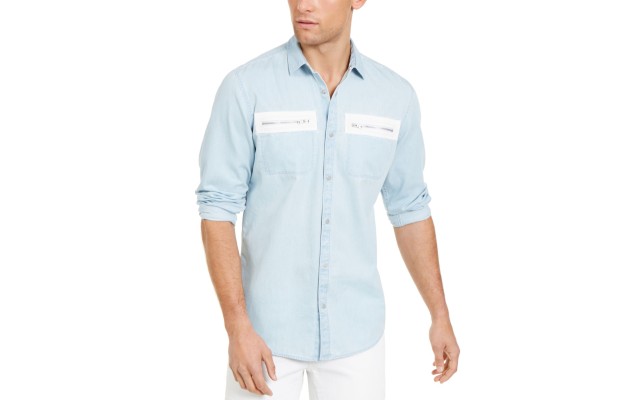  Men’s Avery Zip-Pocket Shirt (Blue,XS)