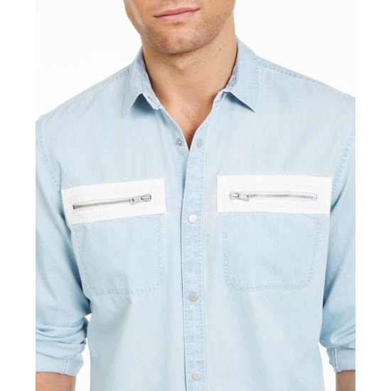 Men’s Avery Zip-Pocket Shirt (Blue,XS)