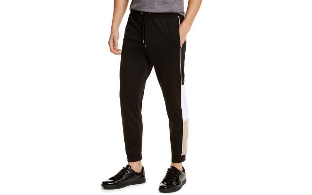  Men’s Blocked-Side Jogger Pants (Black, 2XL)