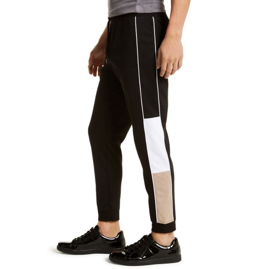  Men’s Blocked-Side Jogger Pants (Black, 2XL)