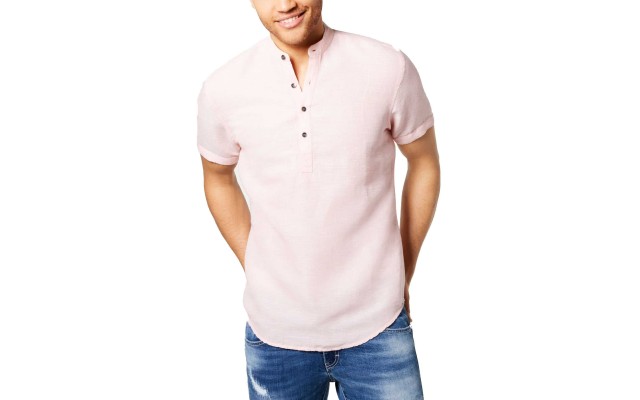  Men’s Cameron Linen Shirt (Pastel Pink, M)