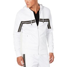 INC International Concepts Men’s Chest Stripe Zip-Front Hoodie (White, XXL)