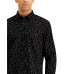  Men’s Flocked Floral Shirt, Black, M