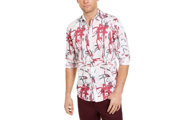  Mens Graffiti Heart Printed Shirts, White, Small