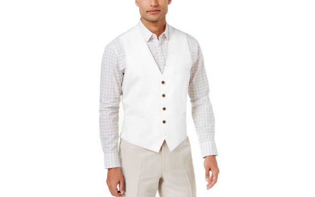  Men’s Linen Blend Vests, White, Small