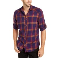 INC International Concepts Men’s Marc Plaid Shirt (Purple, XXL)