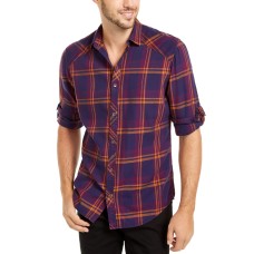 INC International Concepts Men’s Marc Plaid Shirt (Purple, XXL)