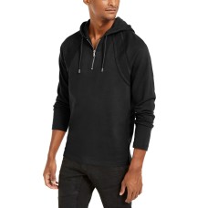 INC International Concepts Men’s Pieced Quarter-Zip Hoodie (Black, XL)
