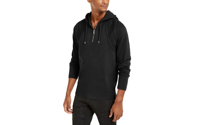  Men’s Pieced Quarter-Zip Hoodie (Black, XL)