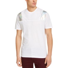 INC International Concepts Men's Pintucked Moto T-Shirt with Metallic Faux-Leather Piecing