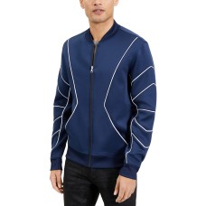 INC International Concepts Men’s Piped Zip-Front Knit Jacket, Blue, M