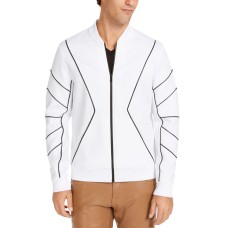 INC International Concepts Men’s Piped Zip-Front Knit Jacket (White, M)