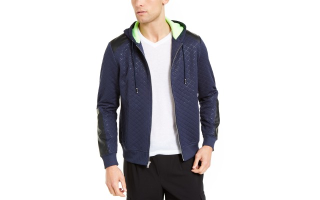  Men’s Quilted Hooded Jacket (Dark Blue,XS)