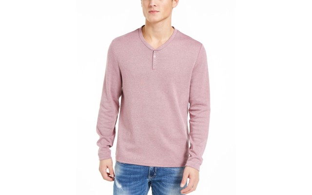  Men’s Radar Long-Sleeve Henley (Pink,L)
