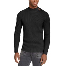 INC International Concepts Men’s Ribbed Button Neck Sweater (Black, 3XL)