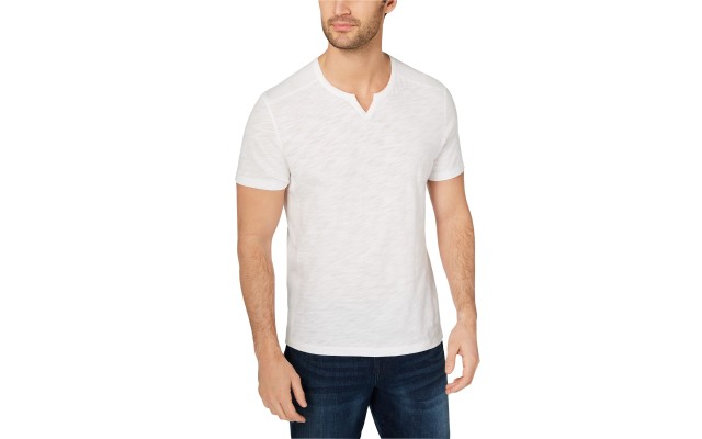  Men’s Ribbed Split Tee T-Shirts, White, 3XL
