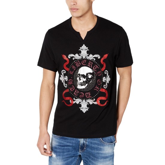  Men’s Skull & Snakes Graphic T-Shirt (Black, XL)