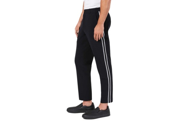  Men’s Slim-Fit Cropped Side-Stripe Pants (Black, 36)