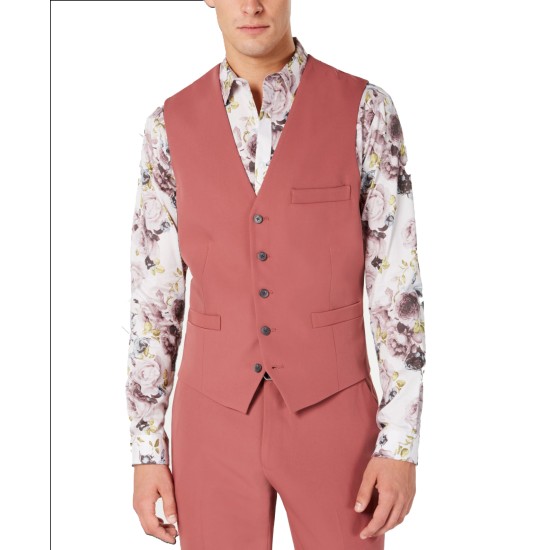  Men’s Slim-Fit Dusty Red Vest (Mauve Pink, XXL)