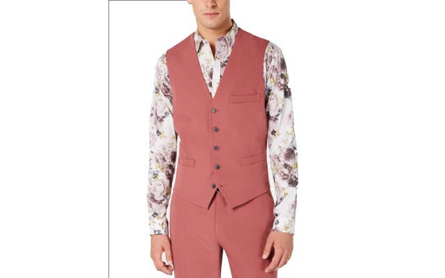  Men’s Slim-Fit Dusty Red Vest (Mauve Pink, XXL)