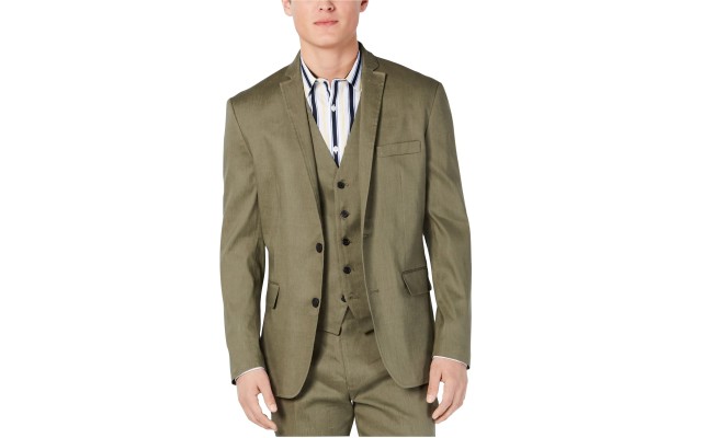  Men’s Slim-Fit Stretch Linen Blazer, Green, XL