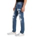  Men’s Slim-Straight Sequin Rip-Repair Jeans (Dark Blue, 34 Reg)
