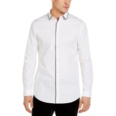 INC International Concepts Men’s Stretch Floral Shirt (White, XL)