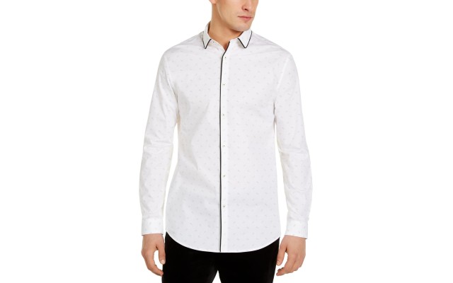  Men’s Stretch Floral Shirt (White, XL)