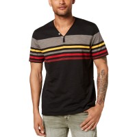 INC International Concepts Men's Striped Split-Neck T-Shirts, Black, 3X-Large