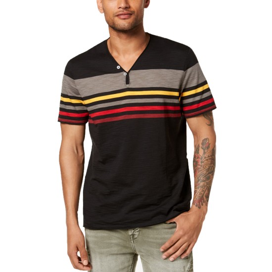  Men's Striped Split-Neck T-Shirts, Black, 3X-Large