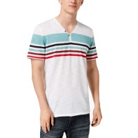 INC International Concepts Men's Striped Split-Neck T-Shirts, White, 3X-Large