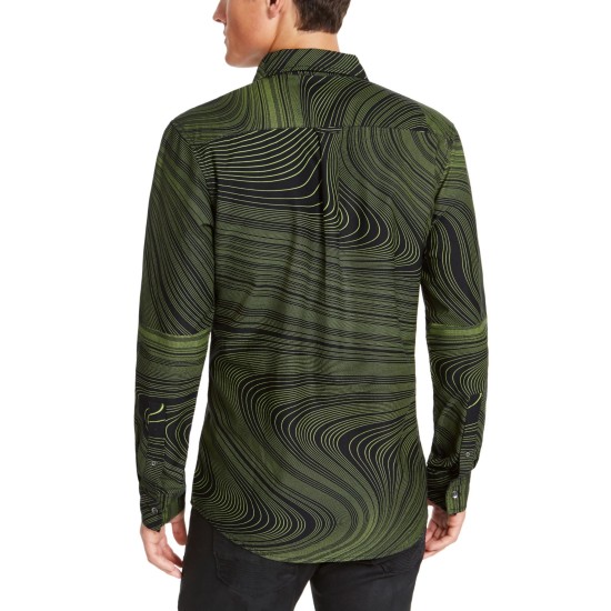  Men's Swirl Print Shirts, Green/Black, Medium