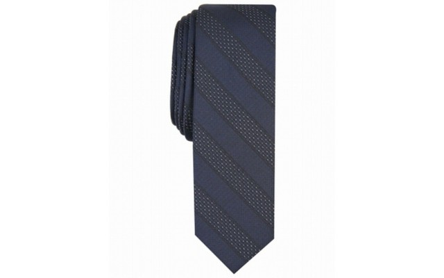  Mens Textured Shadow Striped Skinny Slim Silk Neck Ties, Navy