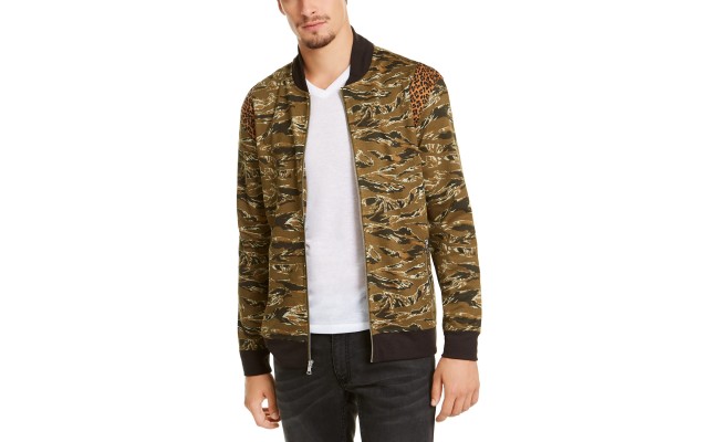   Men’s Vices Abstract Camouflage Print Bomber Jacket, Green, XX-Large