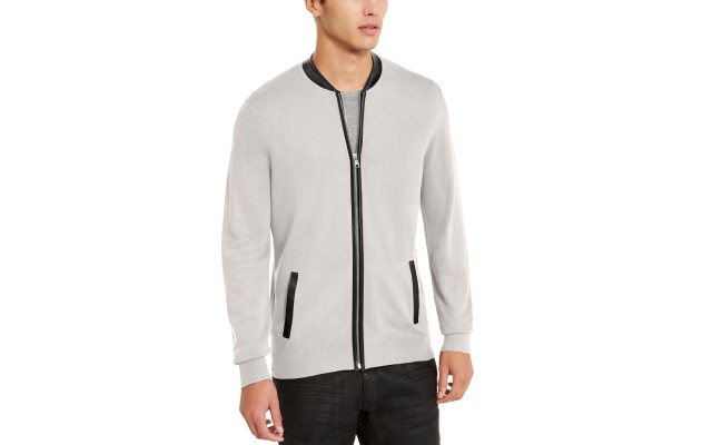  Men’s Zip-Front Cardigan (White, XXL)