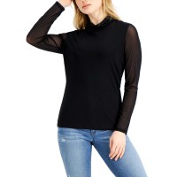 Inc International Concepts Mesh Turtleneck Top (Black), Black, X-Small