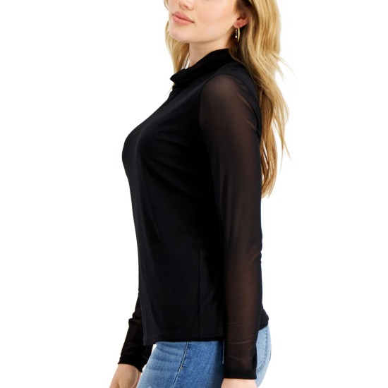  Mesh Turtleneck Top (Black), Black, X-Small