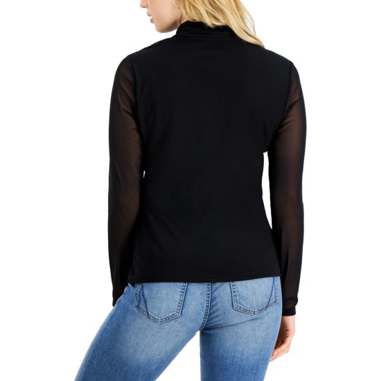  Mesh Turtleneck Top (Black), Black, X-Small