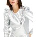 Metallic Puff-sleeve Top Silver (Gray), Gray, Medium