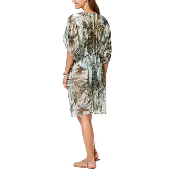  Palm-Print Kimono & Cover-Up (Green)