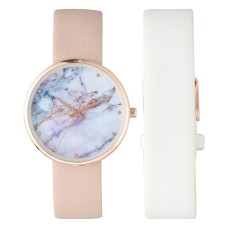 INC International Concepts Pink & White Interchangeable Strap Watch (Pink)