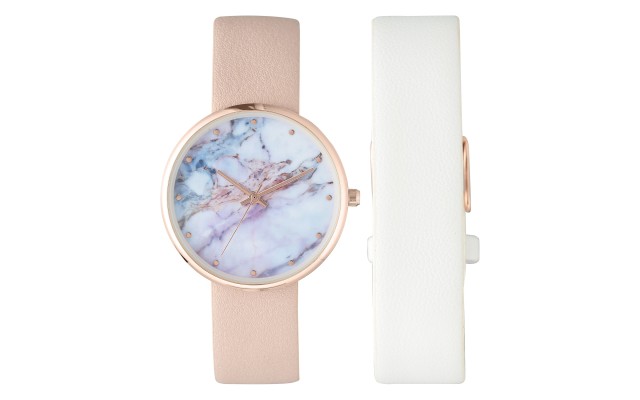  Pink & White Interchangeable Strap Watch (Pink)