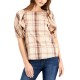  Plaid Puff-Sleeve Top (Gold, Medium)