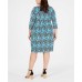  Plus Size Geo-Print Wrap Dress (Blue, 2X)
