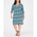  Plus Size Geo-Print Wrap Dress (Blue, 2X)