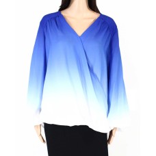 INC International Concepts Plus Size Ombré Surplice Top (BLue/White, 0X)