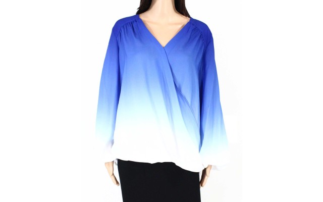  Plus Size Ombré Surplice Top (BLue/White, 0X)